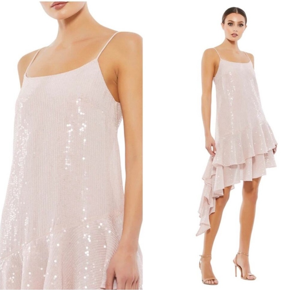 Mac Duggal Pink Sequin Asymmetrical Sundress